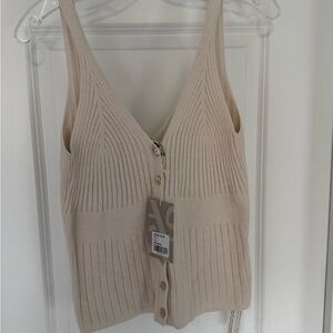 Wrap London Cream Ribbed Buttoned Tank Top